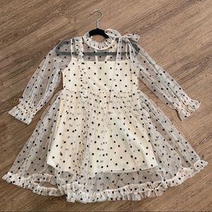 Toddler Girl Ivory w/ black Polka Dot Tulle Dress